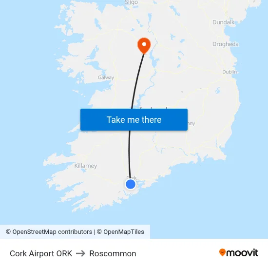 Cork Airport ORK to Roscommon map