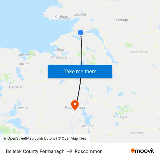 Belleek County Fermanagh to Roscommon map