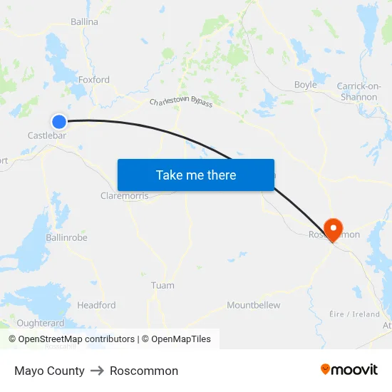 Mayo County to Roscommon map