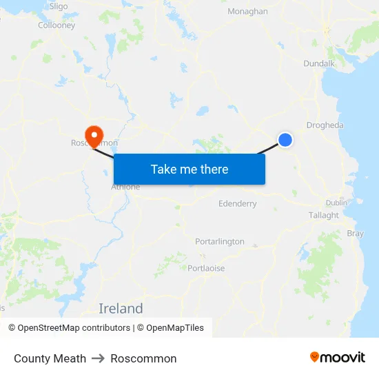 County Meath to Roscommon map