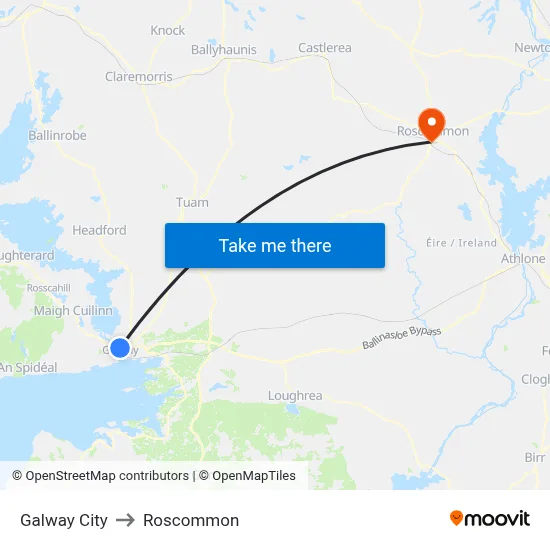 Galway City to Roscommon map