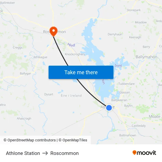 Athlone Station to Roscommon map