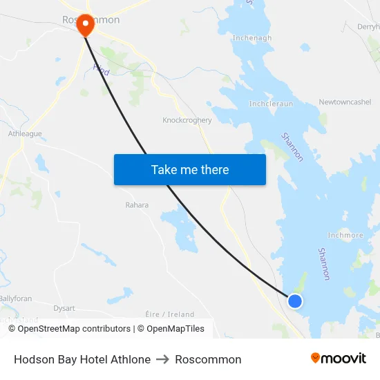 Hodson Bay Hotel Athlone to Roscommon map