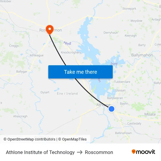 Athlone Institute of Technology to Roscommon map