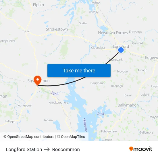Longford Station to Roscommon map