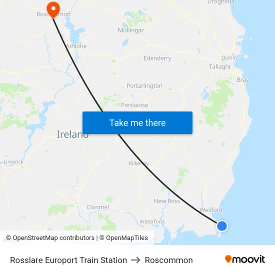 Rosslare Europort Train Station to Roscommon map