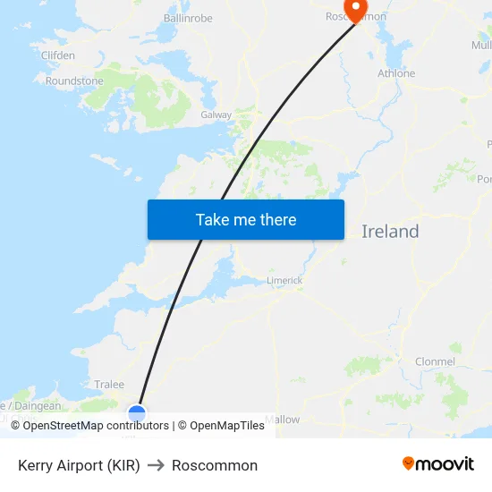 Kerry Airport (KIR) to Roscommon map