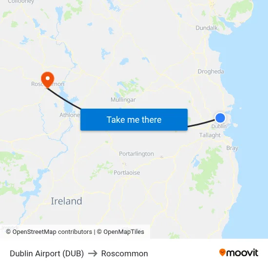 Dublin Airport (DUB) to Roscommon map