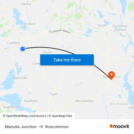 Manulla Junction to Roscommon map