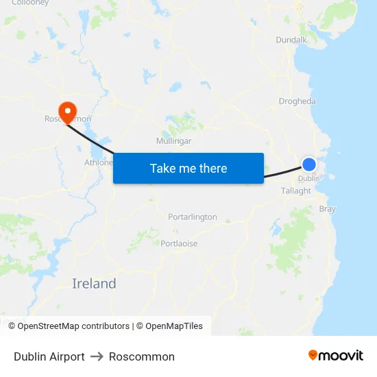 Dublin Airport to Roscommon map