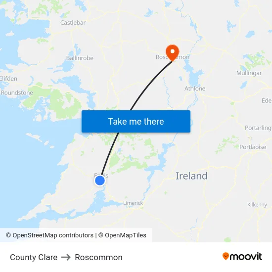 County Clare to Roscommon map
