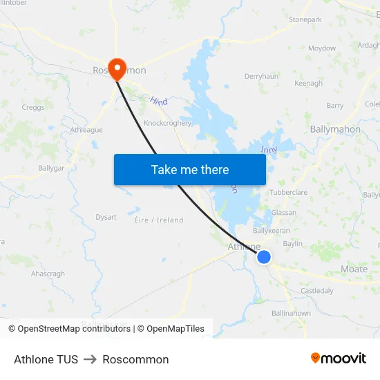 Athlone TUS to Roscommon map