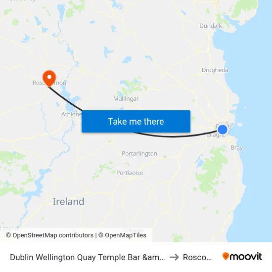 Dublin Wellington Quay Temple Bar &amp; Dublin Castle to Roscommon map