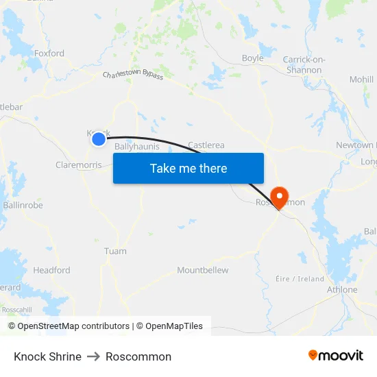 Knock Shrine to Roscommon map