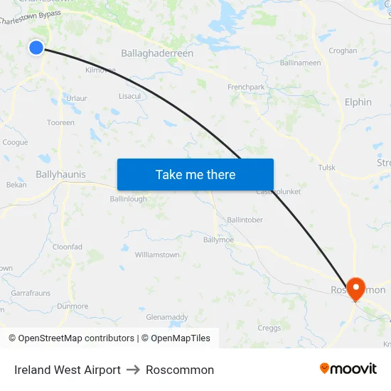 Ireland West Airport to Roscommon map