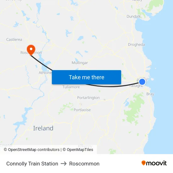 Connolly Train Station to Roscommon map