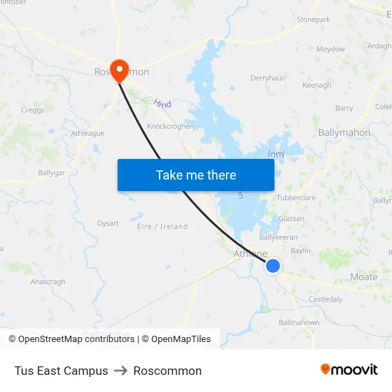 Tus East Campus to Roscommon map