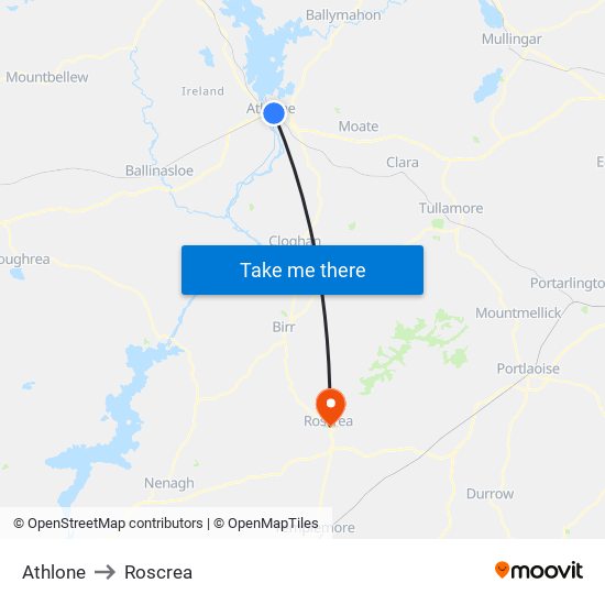 Athlone to Roscrea map