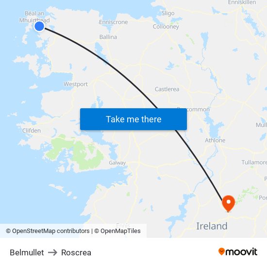 Belmullet to Roscrea map