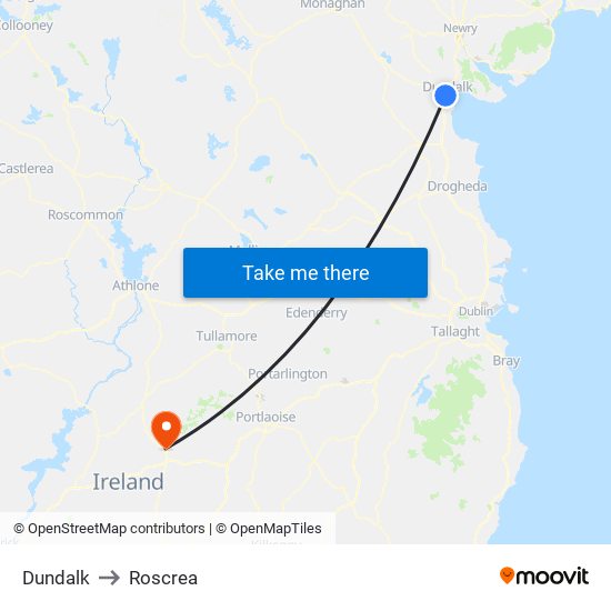 Dundalk to Roscrea map