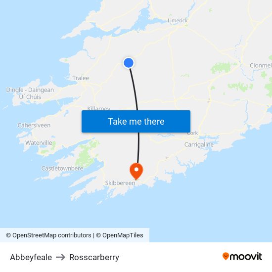 Abbeyfeale to Rosscarberry map