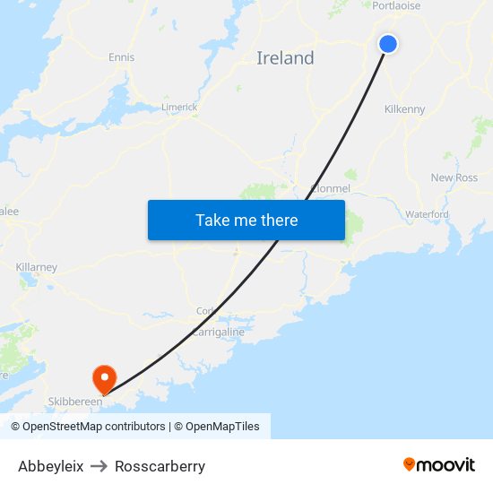 Abbeyleix to Rosscarberry map