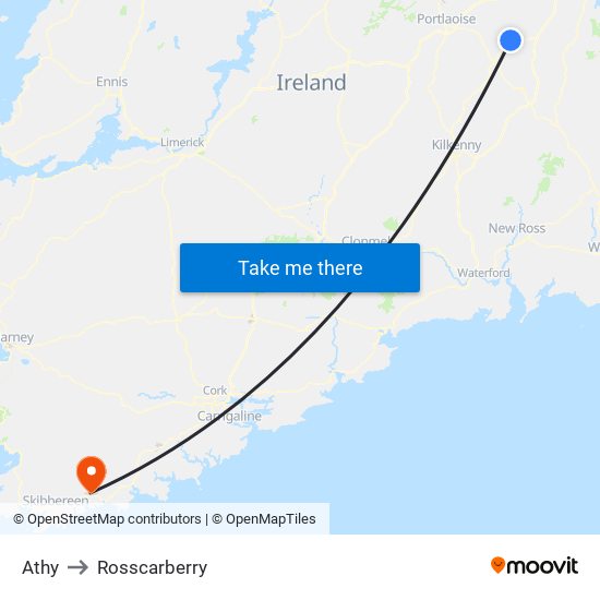 Athy to Rosscarberry map