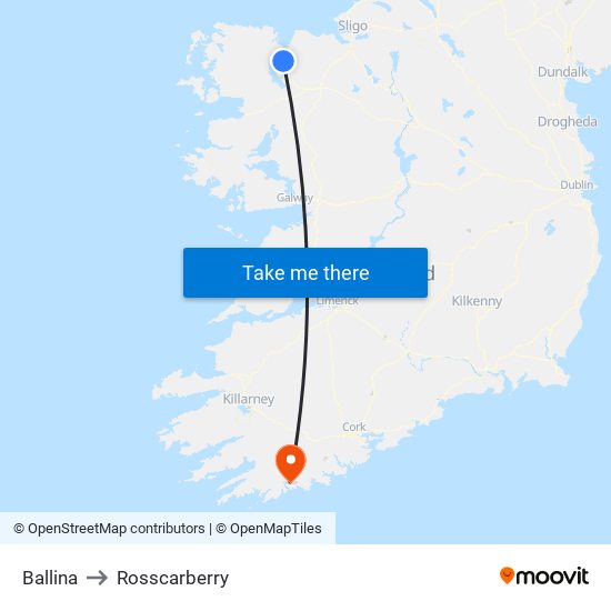 Ballina to Rosscarberry map