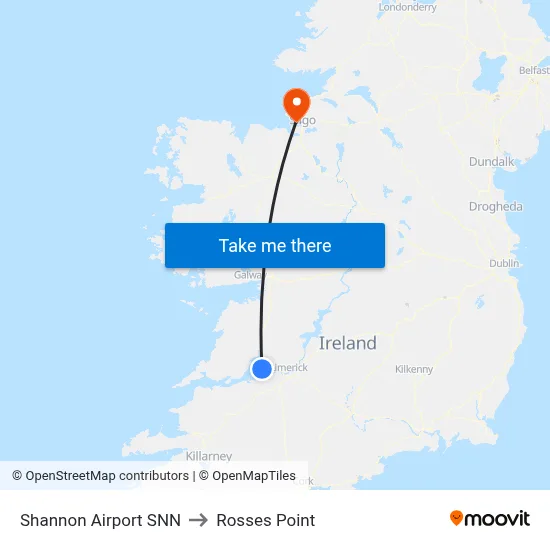 Shannon Airport SNN to Rosses Point map