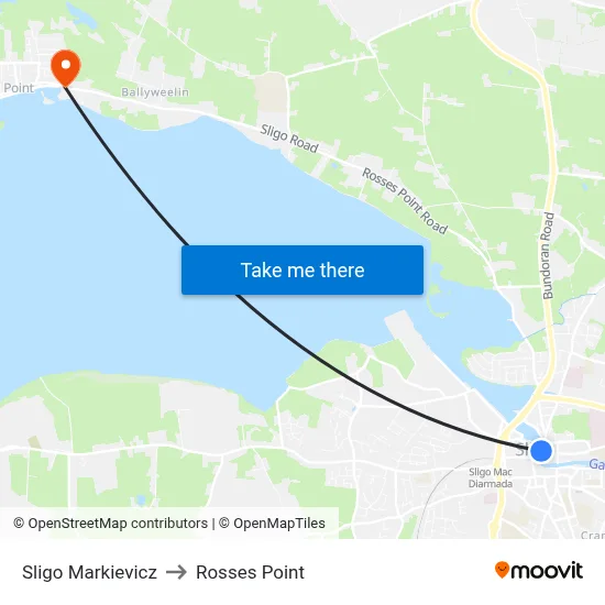 Sligo Markievicz to Rosses Point map