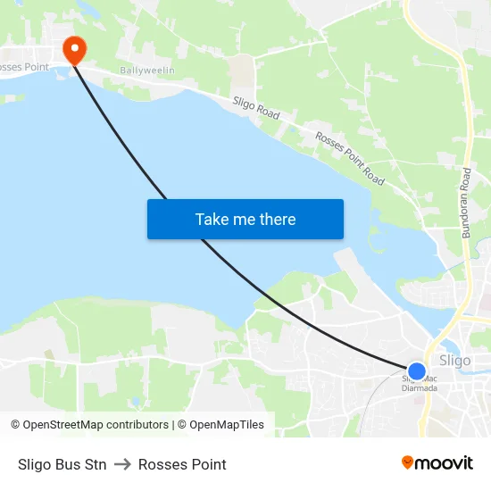 Sligo Bus Stn to Rosses Point map