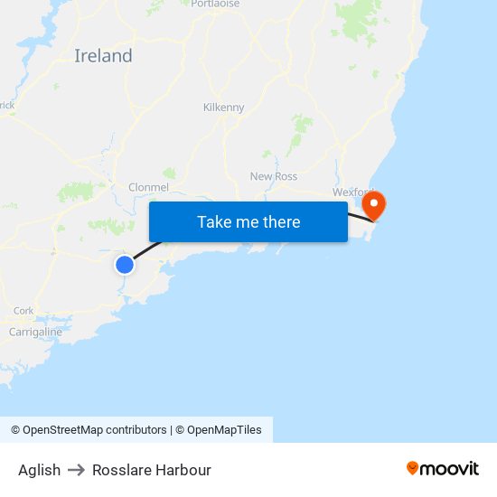 Aglish to Rosslare Harbour map
