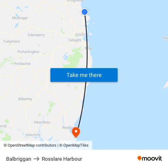 Balbriggan to Rosslare Harbour map