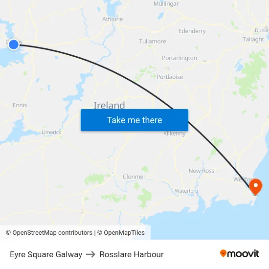 Eyre Square Galway to Rosslare Harbour map