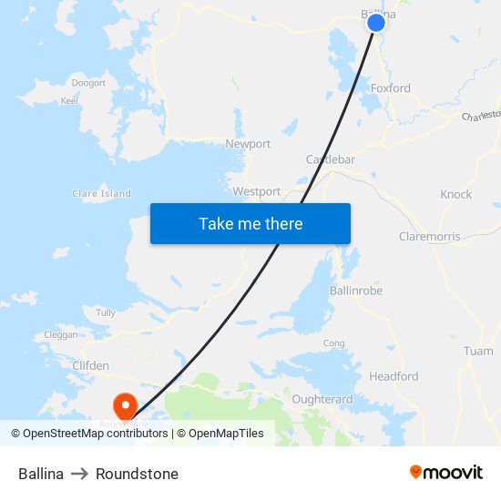 Ballina to Roundstone map