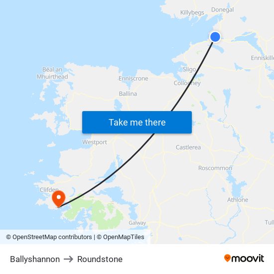 Ballyshannon to Roundstone map