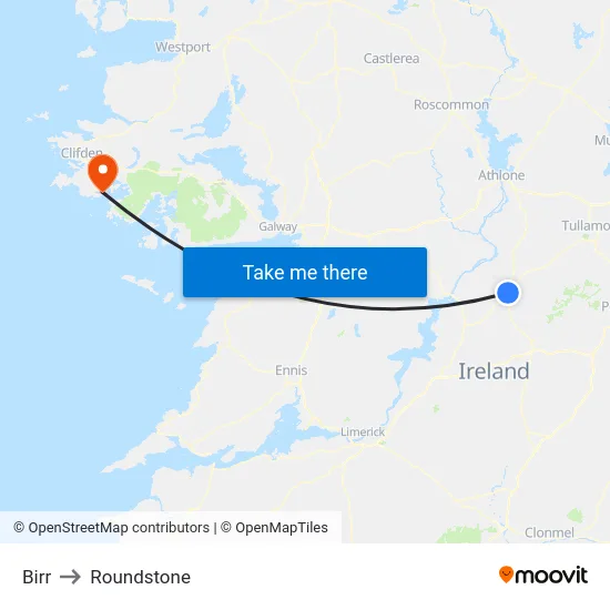 Birr to Roundstone map