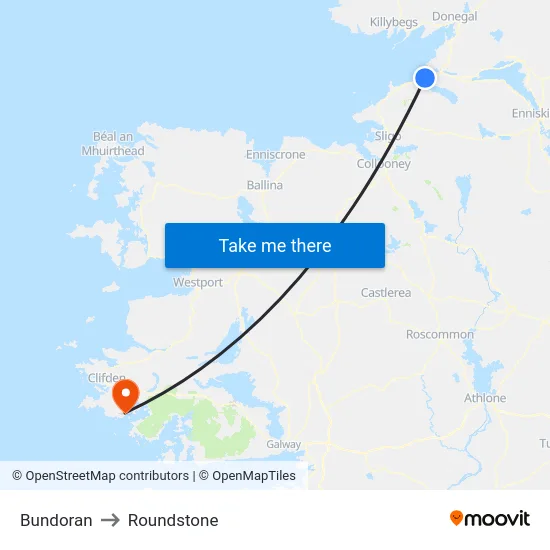 Bundoran to Roundstone map