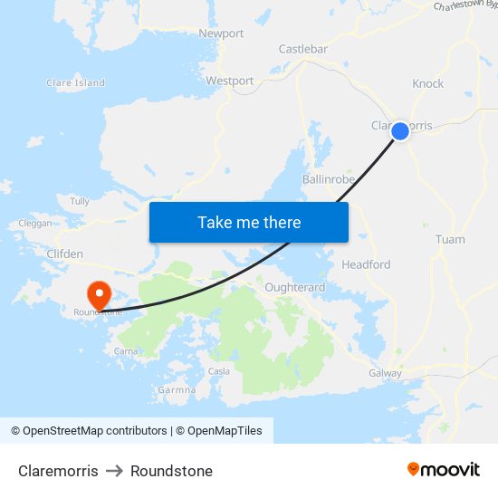 Claremorris to Roundstone map