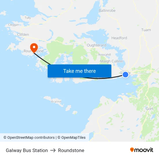 Galway Bus Station to Roundstone map