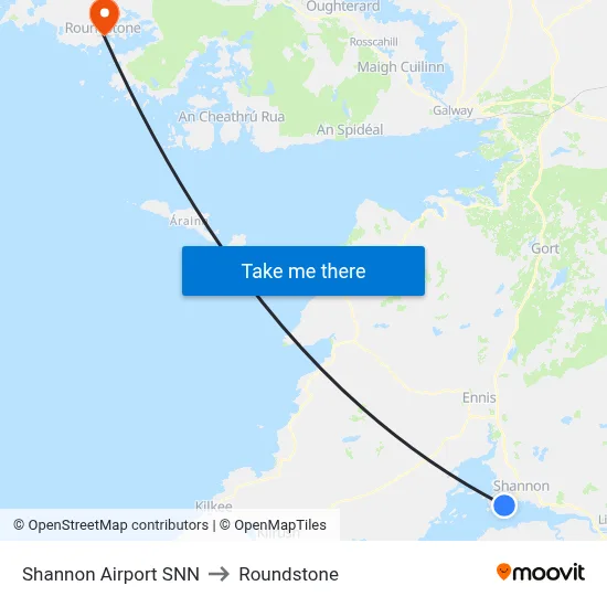 Shannon Airport SNN to Roundstone map