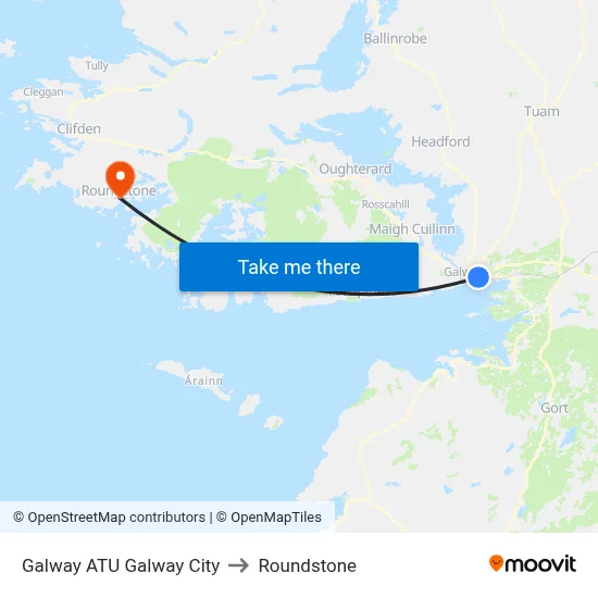 Galway ATU Galway City to Roundstone map