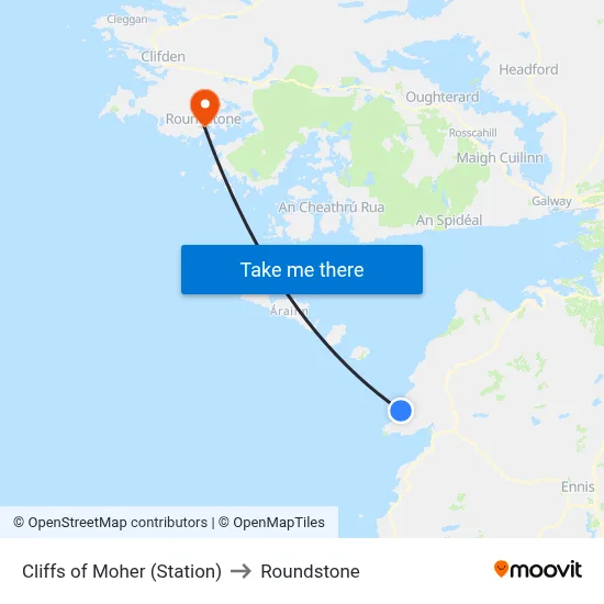 Cliffs of Moher (Station) to Roundstone map