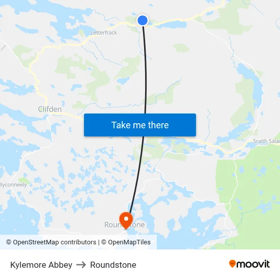 Kylemore Abbey to Roundstone map