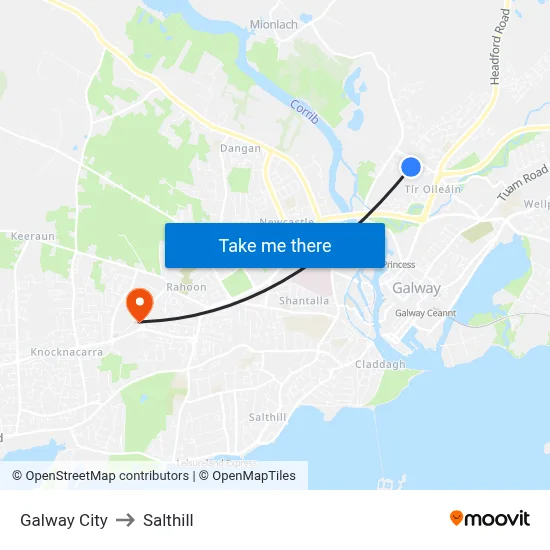 Galway City to Salthill map