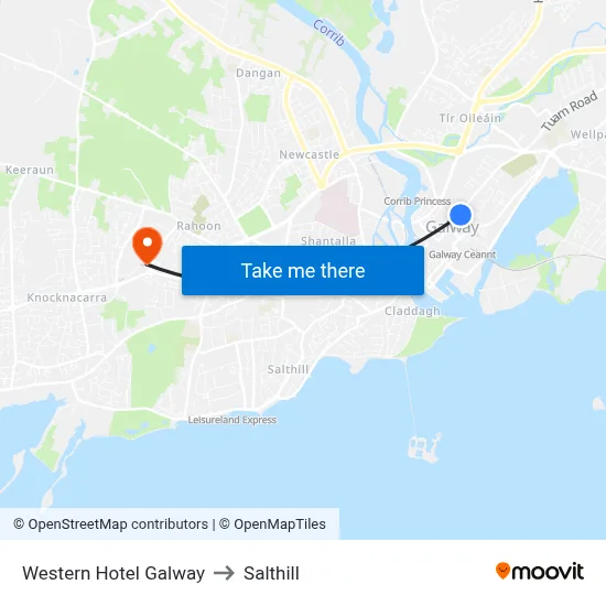 Western Hotel Galway to Salthill map
