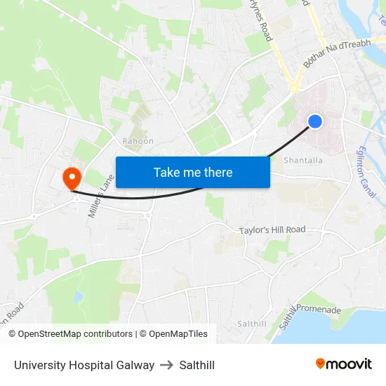 University Hospital Galway to Salthill map