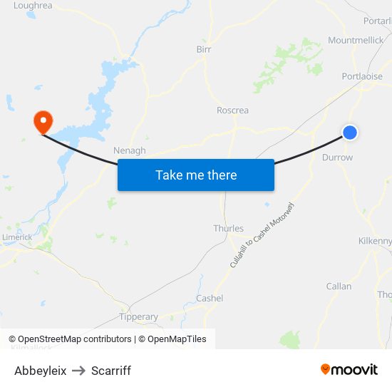 Abbeyleix to Scarriff map