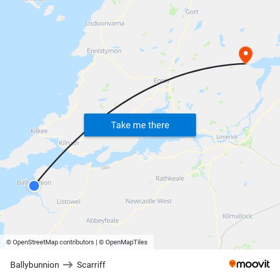 Ballybunnion to Scarriff map
