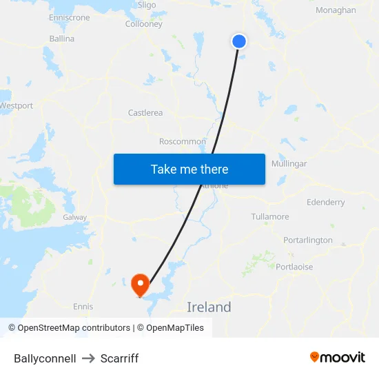 Ballyconnell to Scarriff map